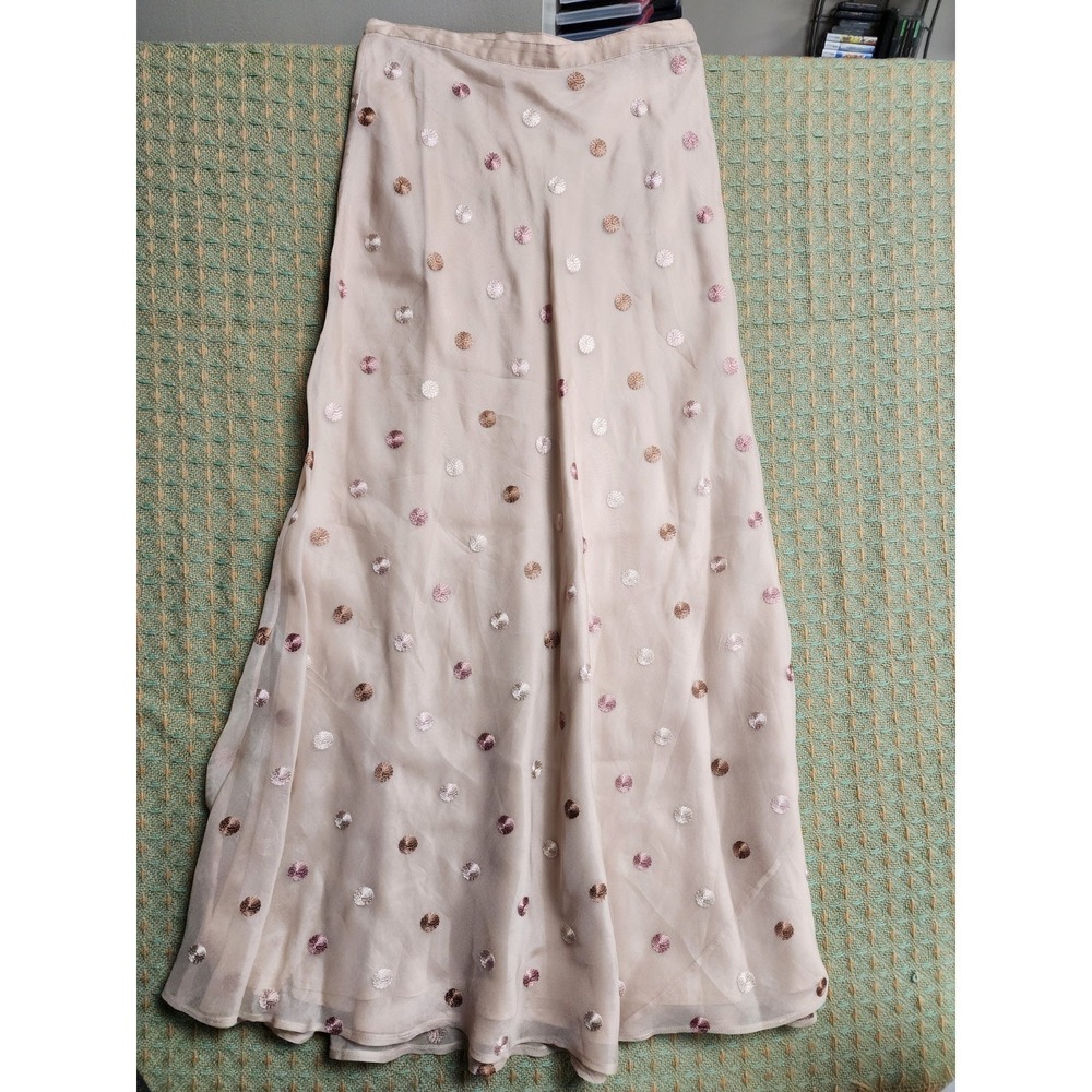 Chetta B Women's 100% Silk Floral Embroidered Pink Full Length Skirt Size 10